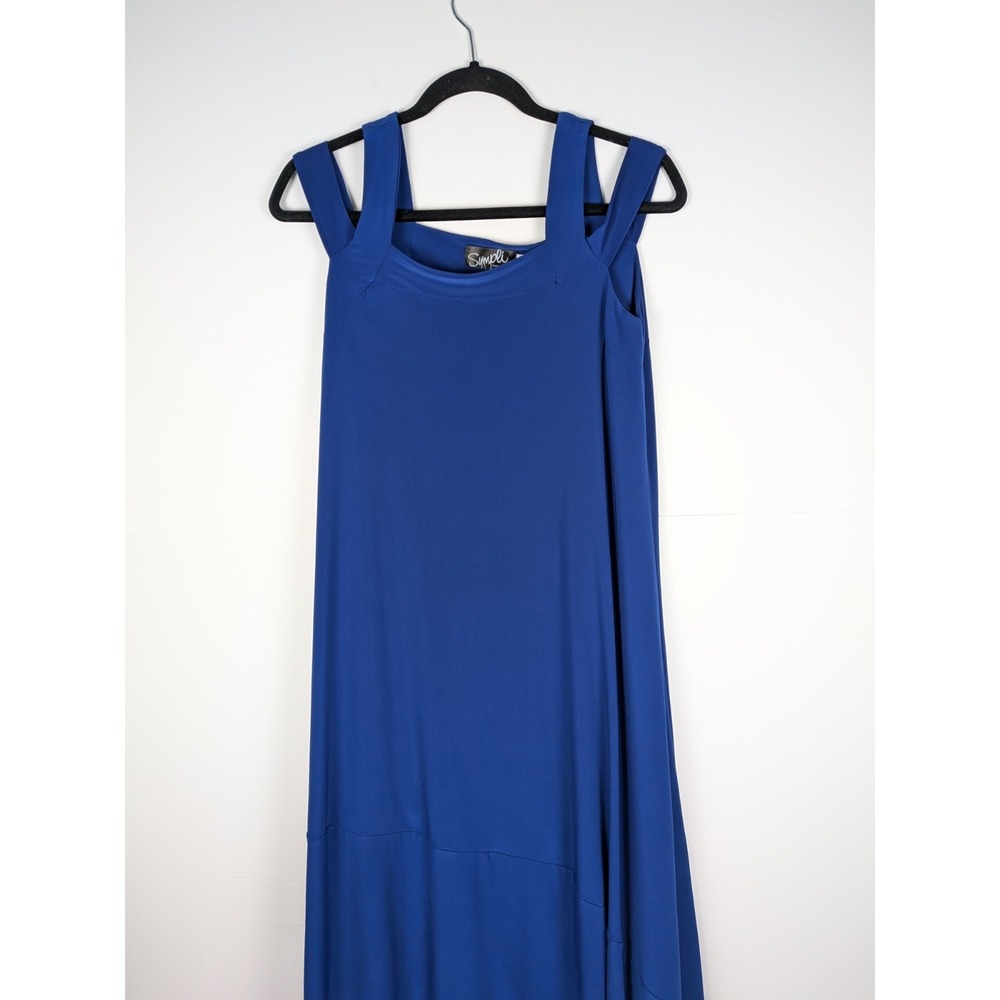 NEW Sympli Multi Strap Tank Dress 12 Royal Blue A Line Jersey Straight Neckline
